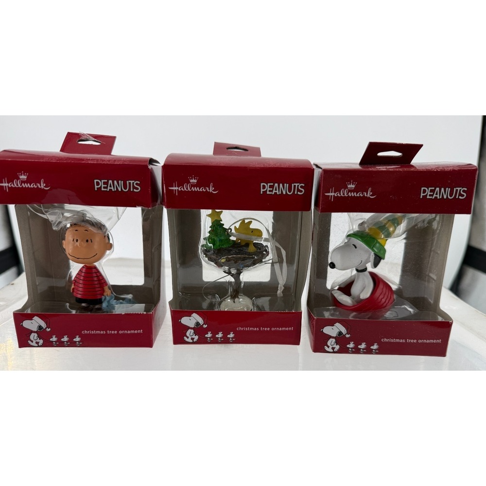 Hallmark Peanuts Christmas Ornament Lot of 3 Linus Woodstock Snoopy Boxed